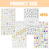 Nagelstickerset voor individuele nageldesign, 4 Blatt Frühlingsthemen Nail Art Zubehör, Perfect voor 3D-gelnagel en UV-gelstrips