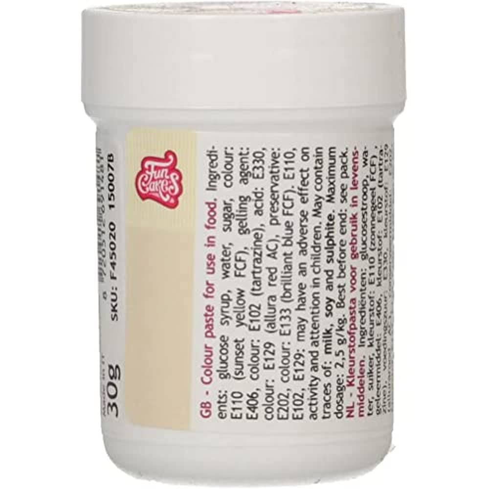 Geconcentreerde kleurstof Funcakes Paste Colour Ivory; voor deeg, room, fondant, marsepein, deeg, modelleerpasta en bloemenpasta. Halal en koosjer. 30 gram