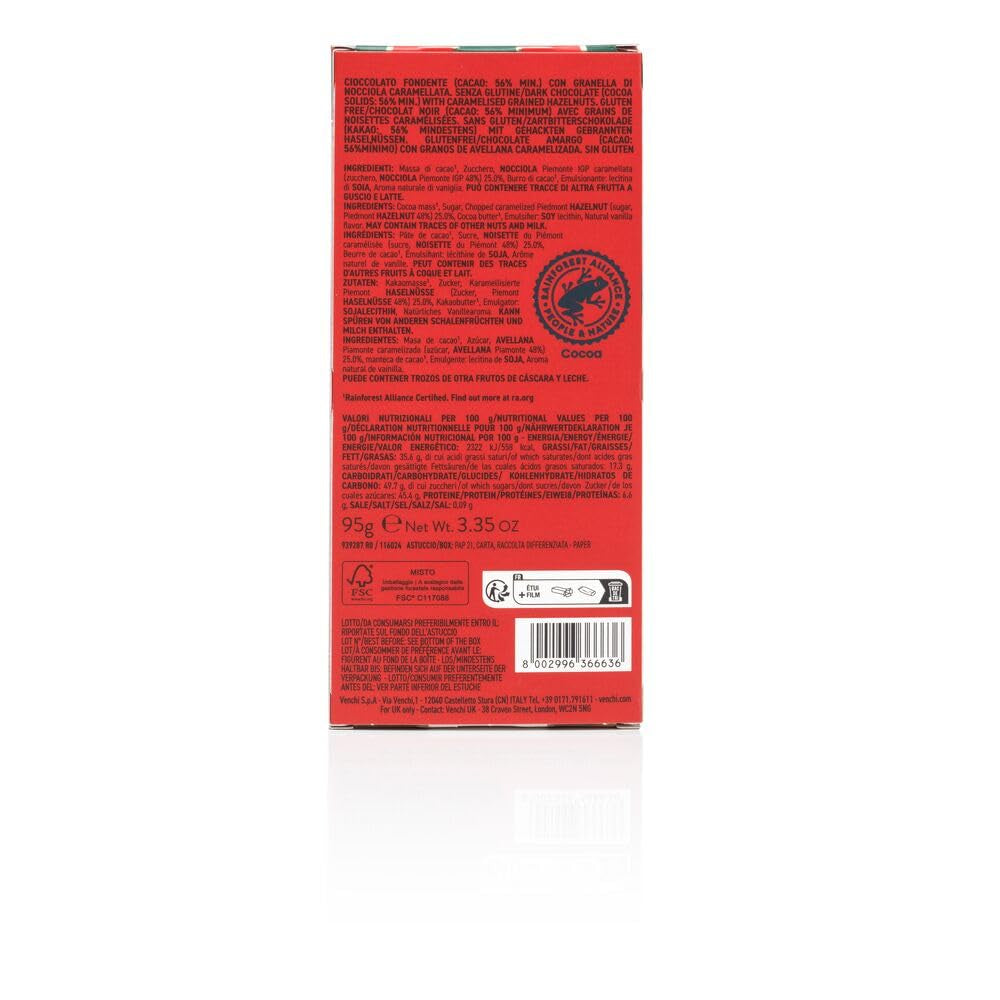 Venchi melkchocolade met hele BGA Piemontese boshazelnoten, 100g - glutenvrij