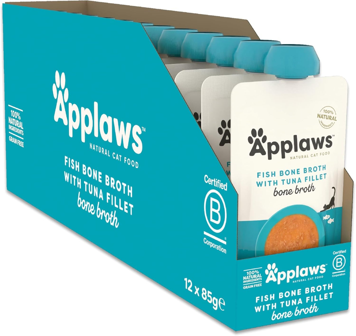 Applaws 100% natuurlijk kattennatvoer - visgratensoep met tonijn, 12 filterzakjes x 85 g