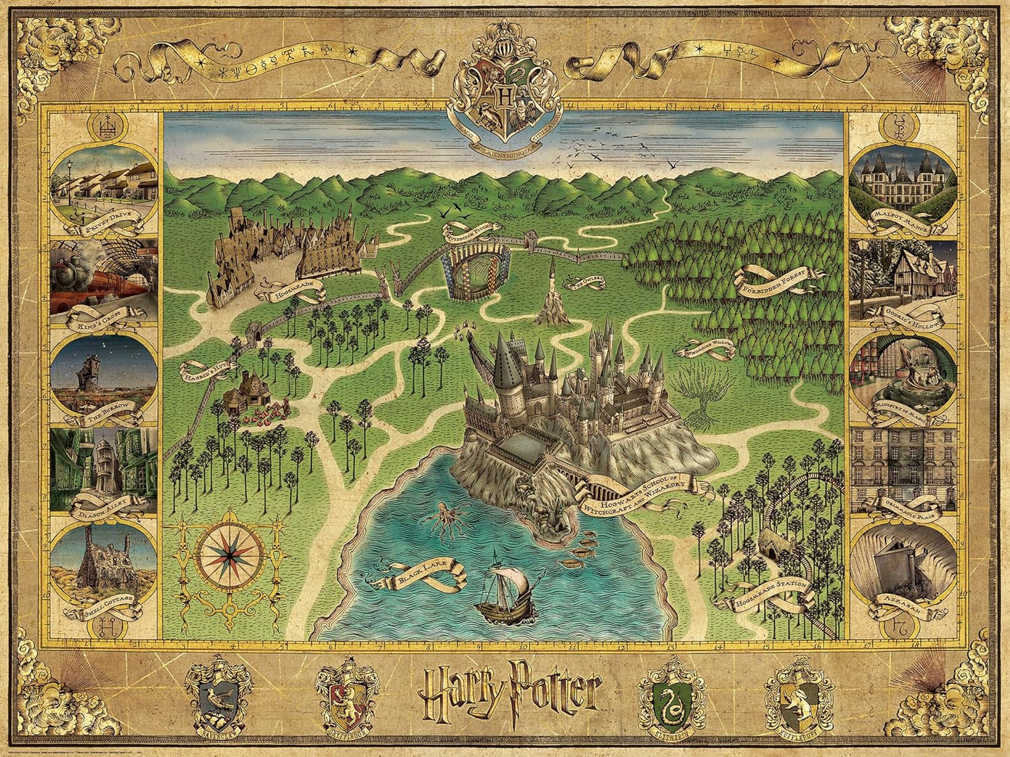 Ravensburger puzzel 12000720 - kaart van Zweinstein - puzzel van 1500 stukjes voor volwassenen en kinderen vanaf 14 jaar Harry Potter fan merchandise puzzel Naty Shop Fantasy