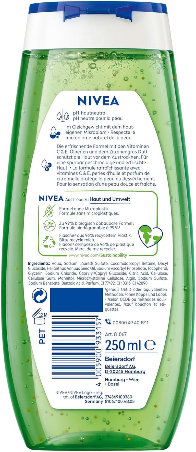 NIVEA Citroengras En Olie douchegel, 250 ml Douche en bad Naty Shop