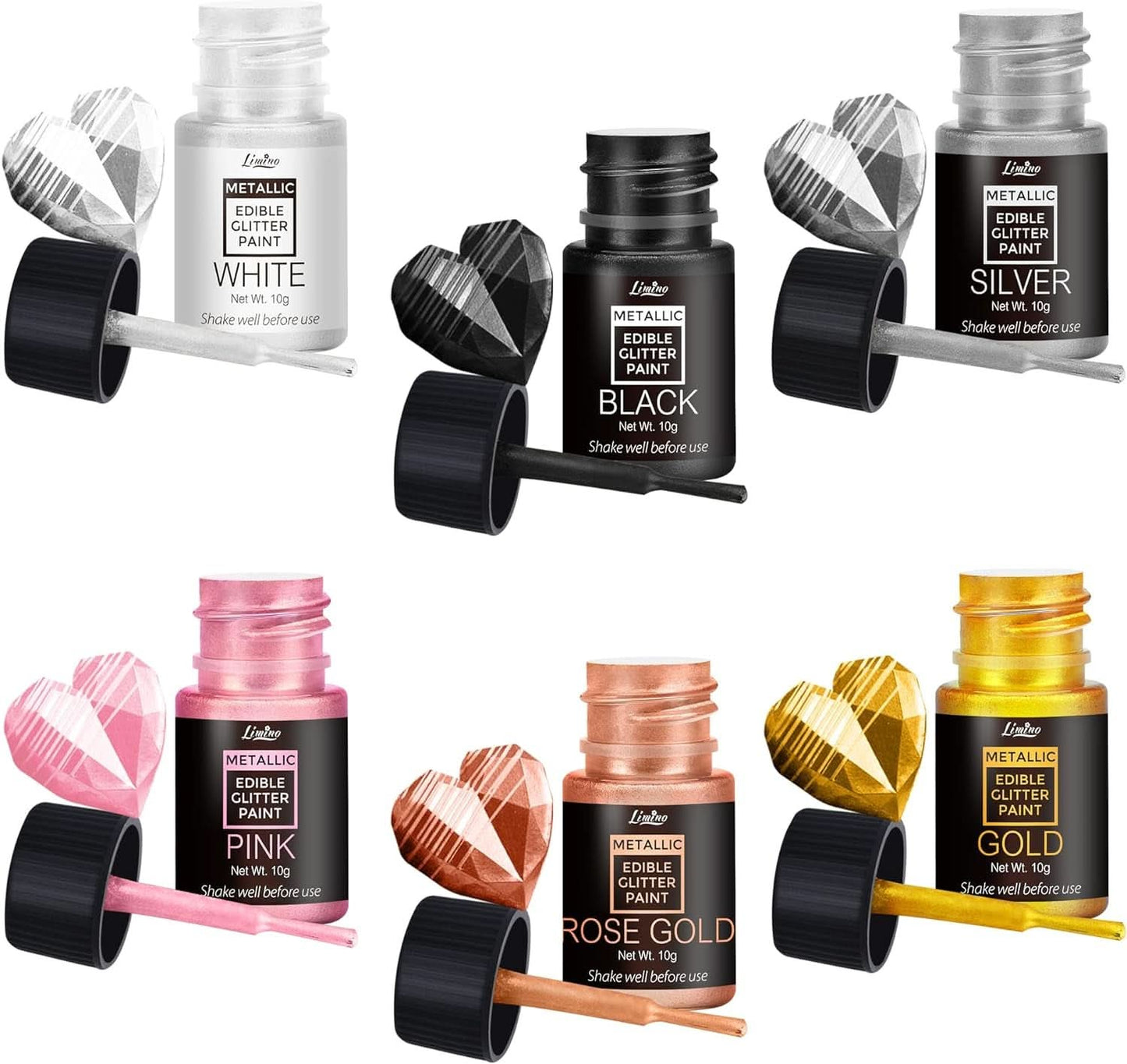 Vloeibare eetbare glitter, 60 ml Naty Shop Set 6 kleuren x 10 ml