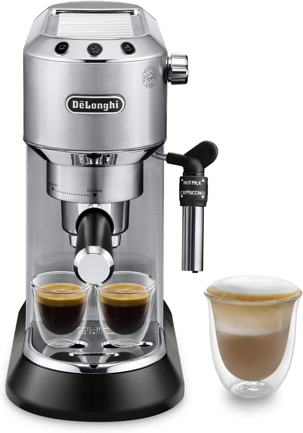 De'Longhi Dedica Style EC 685.B - Espressomachine met portafilter, espressomachine met professionele melkopschuimer, slechts 15 cm breed, voor gemalen koffie of ESE-capsules, 1 l watertank, zwart