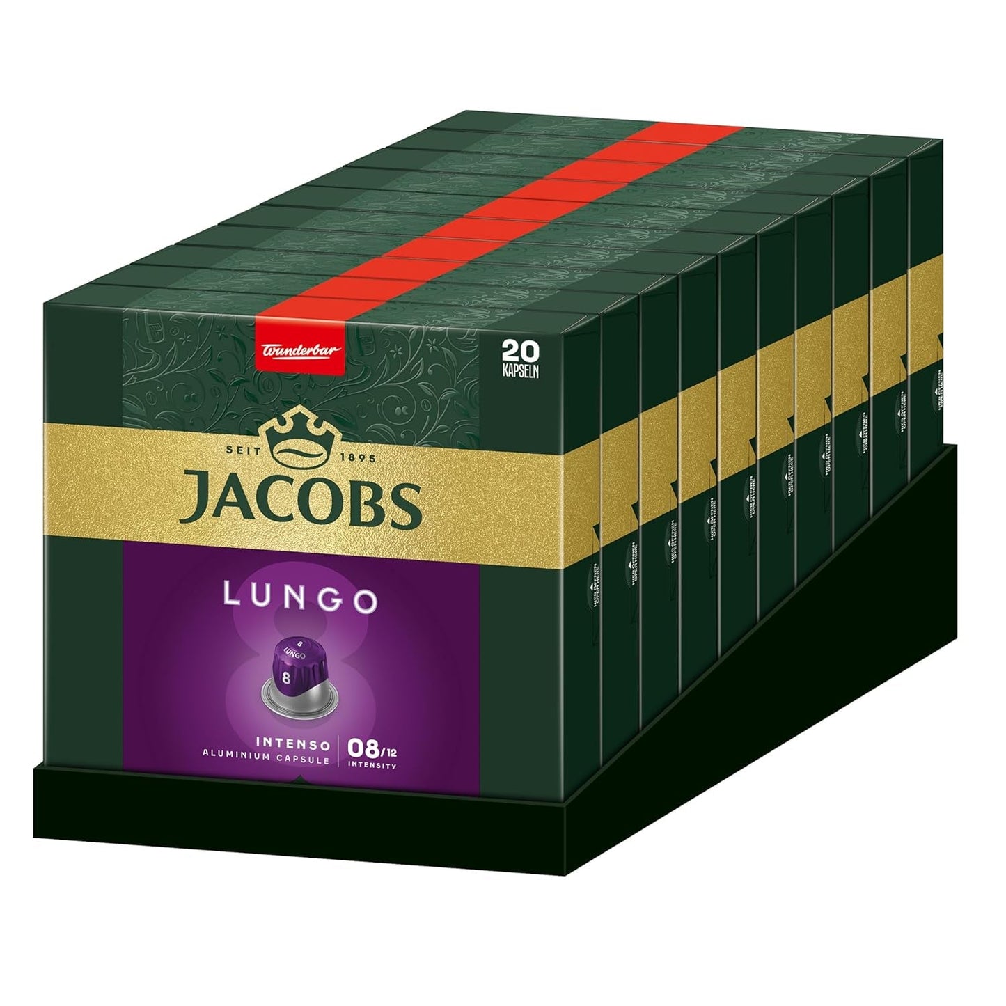 Jacobs Kaffeekapseln Lungo Intenso, Intensität 8/12, 10 x 20 Getränke, Nespresso* compatibel Kaffee Kapseln, 200 Kapseln