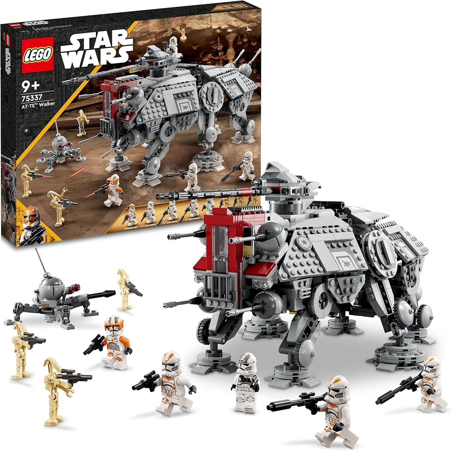 LEGO Star Wars At-Te Walker mobiel speelgoedmodel minifiguurset inclusief 3 Clone Troopers, Battle Droids en Dwarf Spider Droid 75337 bouwsets