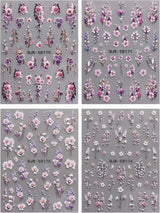 JMEOWIO 3D Nagelsticker Blumen Nail Art Sticker Selbstklebend Nagelaufkleber 5D Stereoskopisch Frühling Zomer Decoratie Nageldesign Zubehör 4 Blatt
