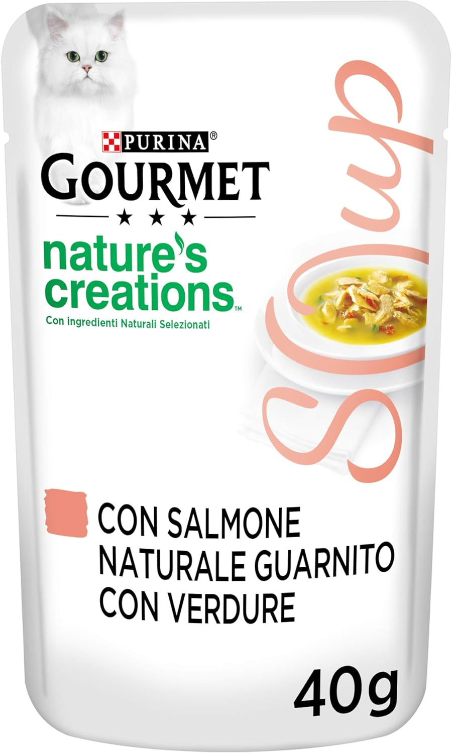 Crystal Delicate Suppenfond für die Katze, met natuurlijke Lachs, garniert met Gemüse, 40 g, 32 Stück