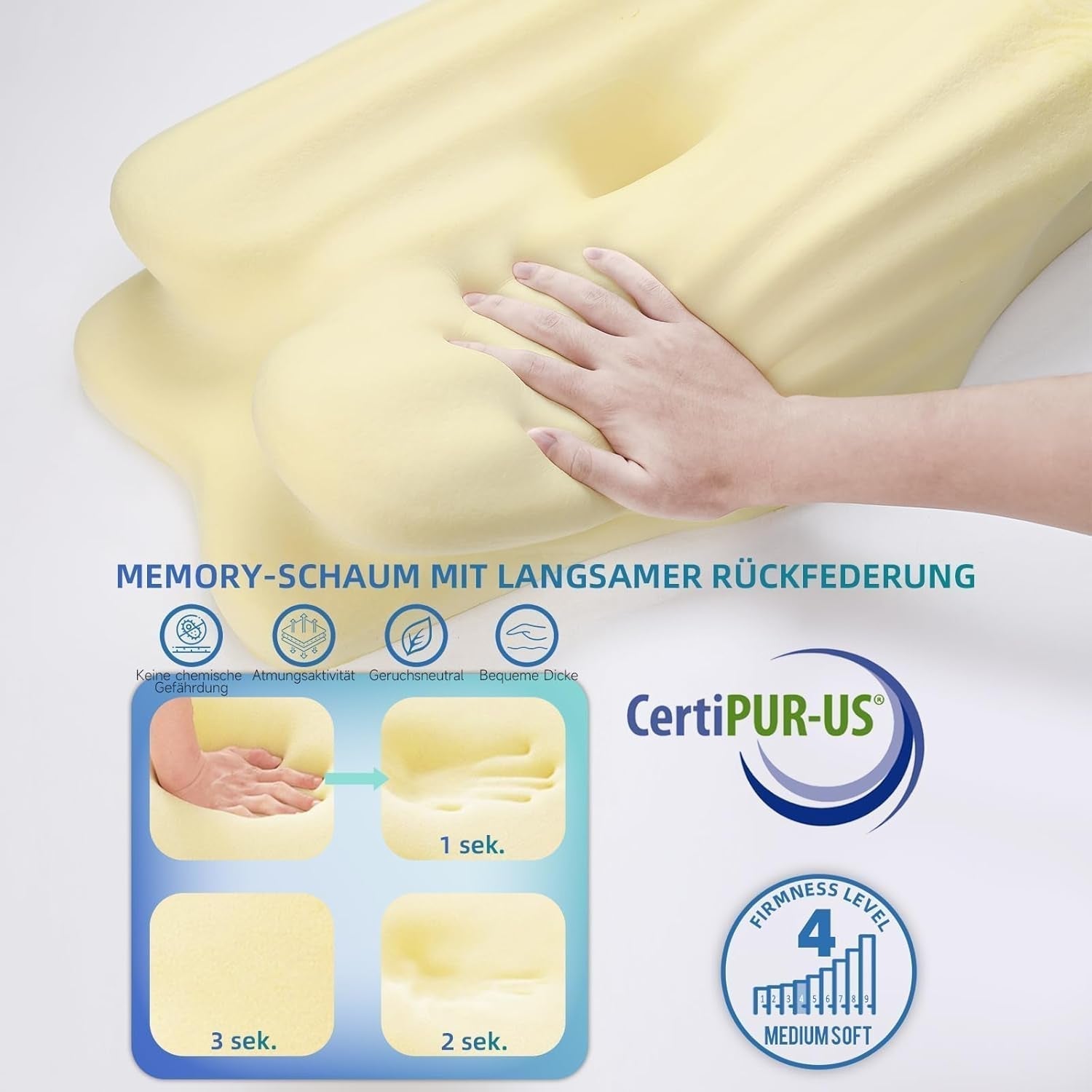 RUMMY Ergonomisch neksteunkussen van traagschuim met afneembare wasbare hoes voor zij- en buikslapers (grijs) Cervicale orthopedische kussens Naty Shop