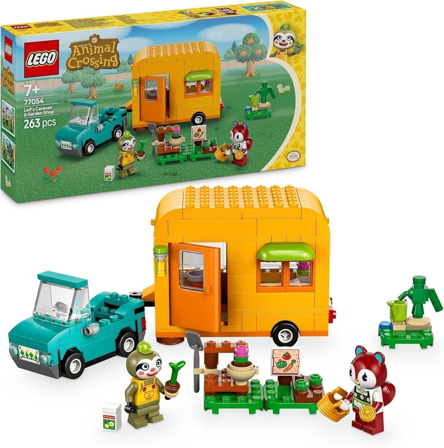 LEGO Animal Crossing Gerd's Caravan & Tuin Rollenspelset Autospeelgoed voor kinderen van 7 jaar oud Meisjes en jongens Cadeau Dierenfiguur Videogamespeelgoed 77054 Bouwsets