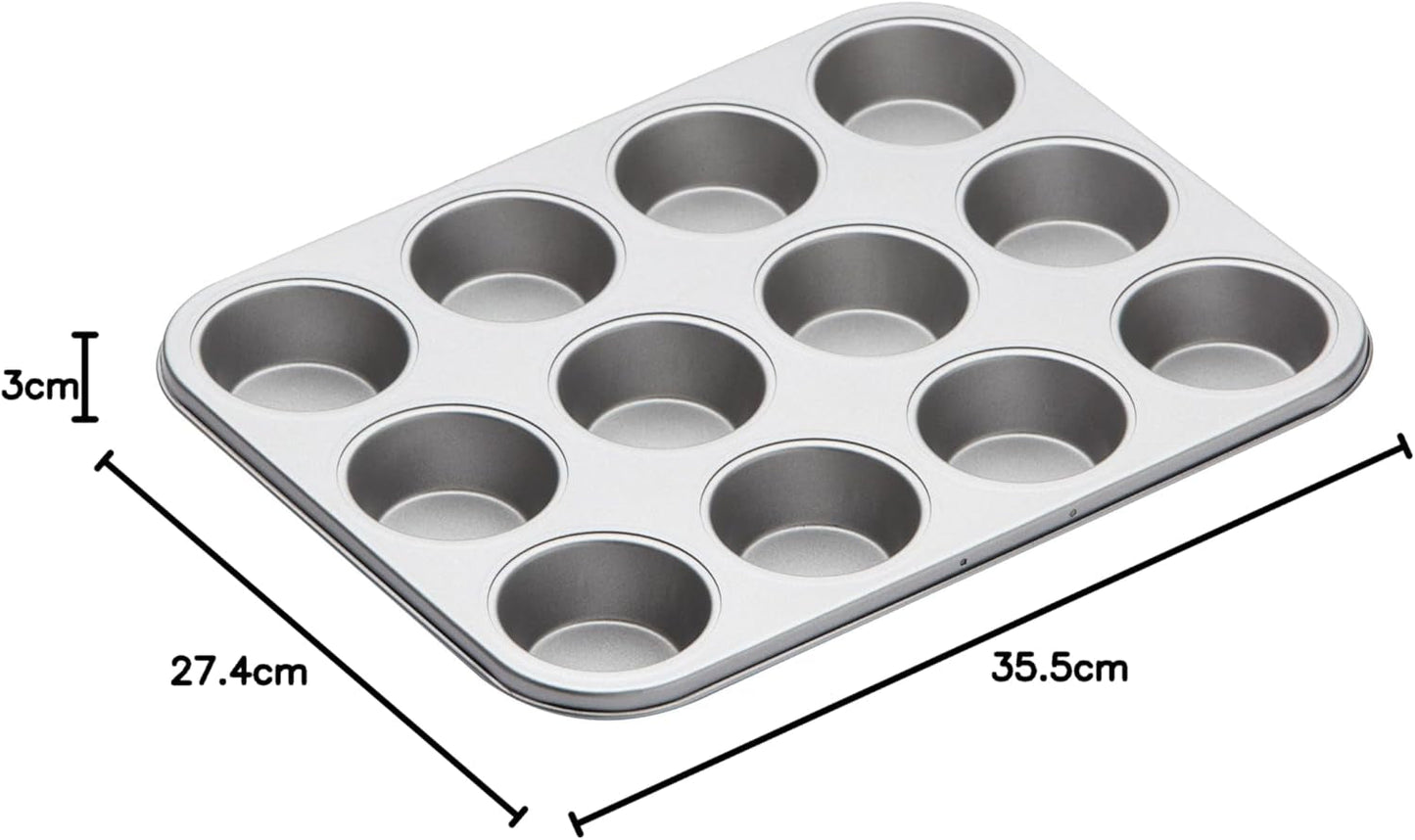 Kitchen Craft Muffin-bakplaat, antiaanbaklaag, biedt plaats aan 12 muffins, 35 cm x 27 cm Naty Shop bakpannen en dienbladen