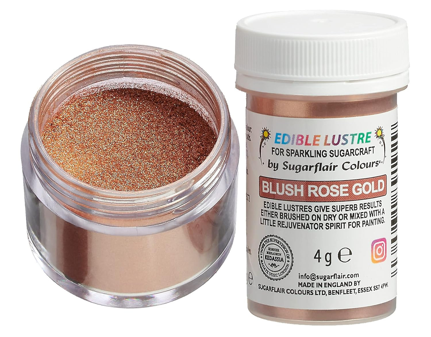 Eetbare kleurstof Sugarflair Lustre Blush Rose Gold - Eetbare glanspoeder voor cakes, muffins, chocolade, gebak, desserts, ijs, drankjes, cocktails en meer - 4g