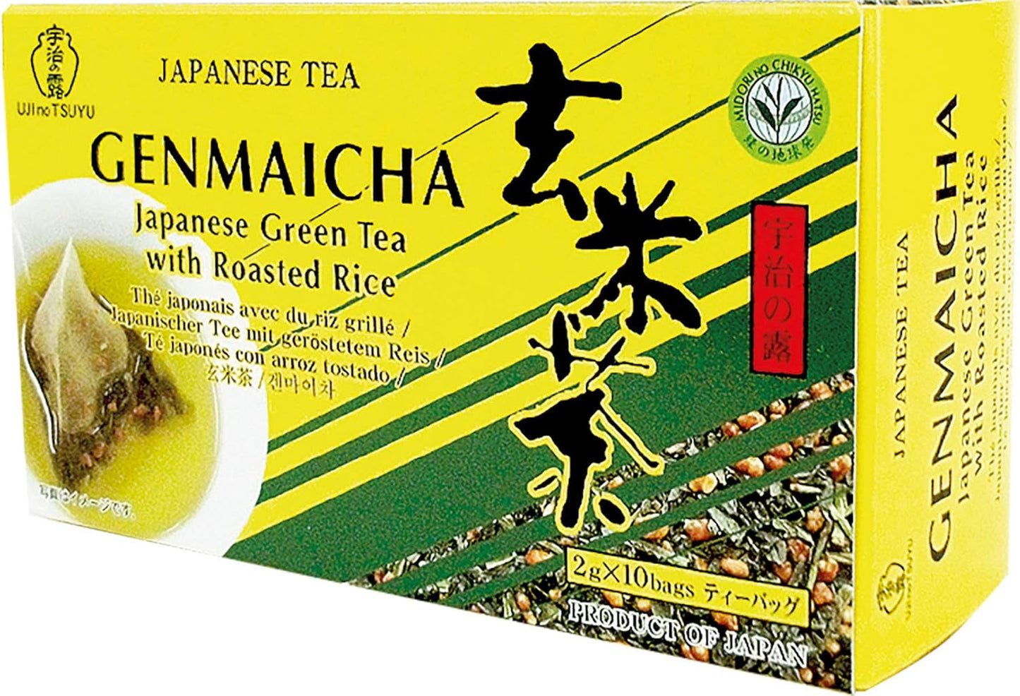 Groene thee met ronde geroosterde rijst, Genmaicha (1 x 20 g - 10 zakjes van elk 2 g)