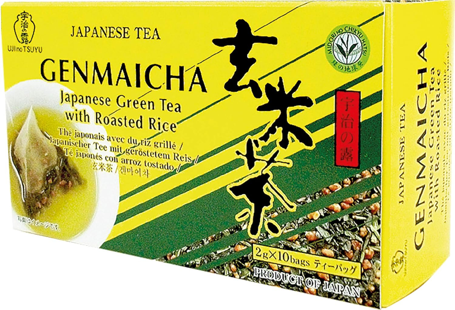Groene thee met ronde geroosterde rijst, Genmaicha (1 x 20 g - 10 zakjes van elk 2 g)