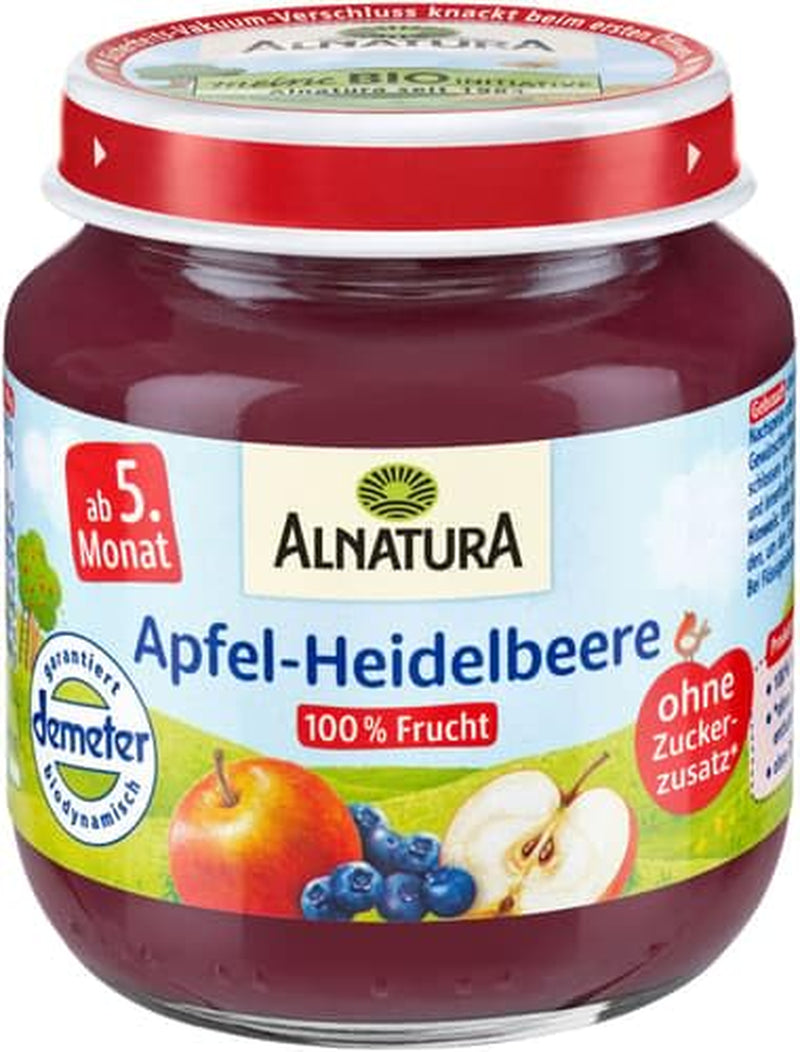 Demeter glazen pot met appels en bosbessen, 125 g