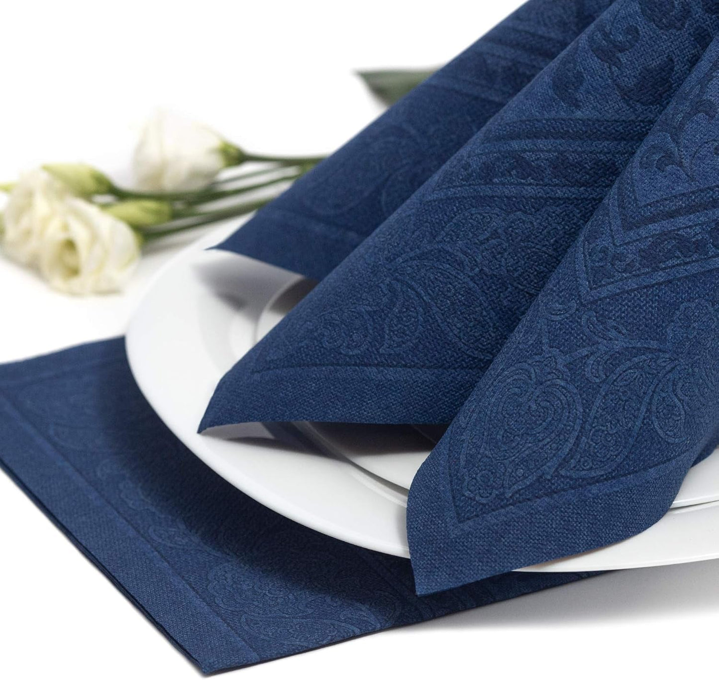 50 servetten "ROYAL Collection" 1/4 vouw 40 Cm X 40 Cm donkerblauw "Ornamenten"