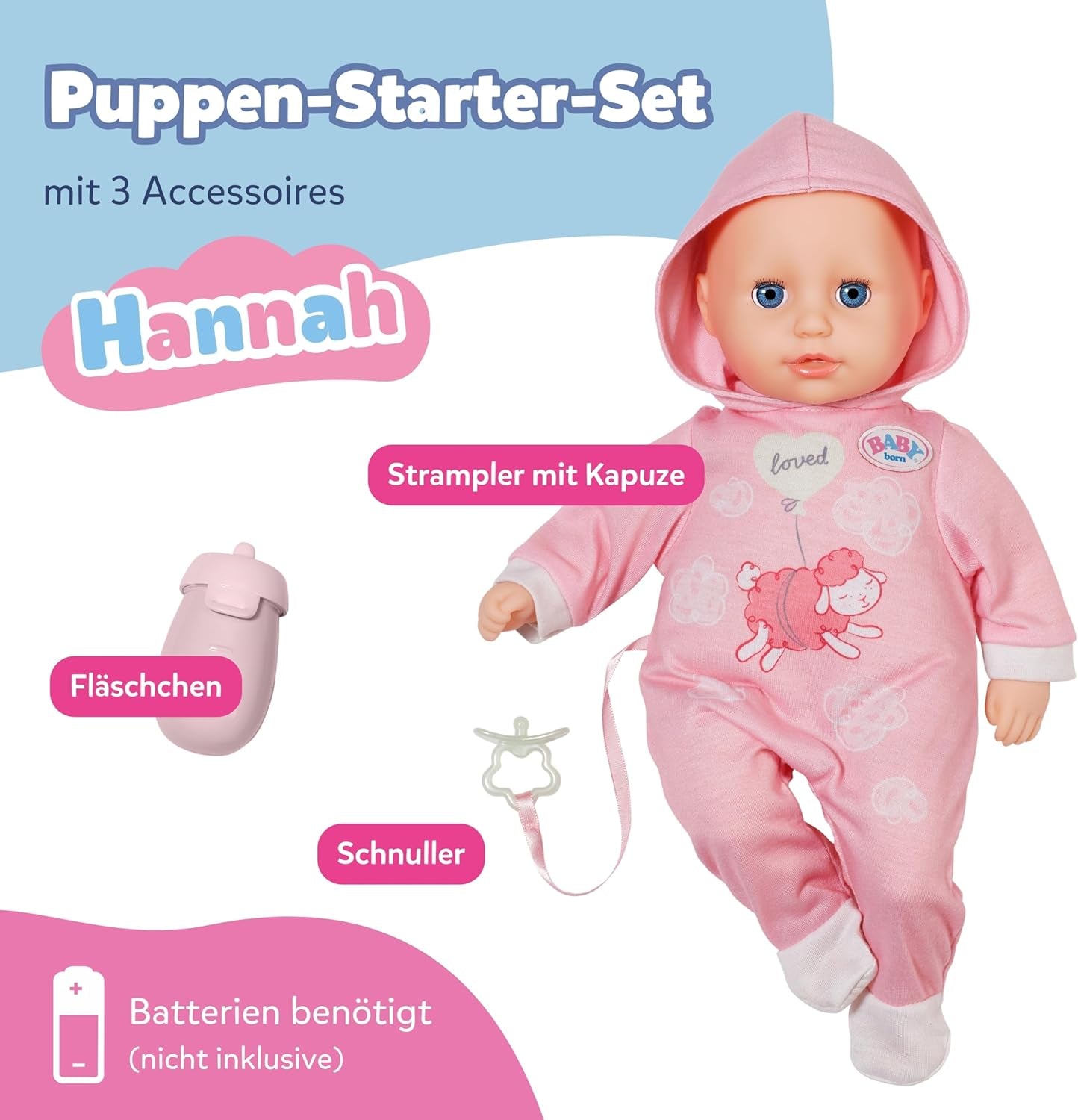 BABY Born Hannah Play with Me - Babypop met 5 functies - Lichaam van zacht materiaal inclusief accessoires - Pop van 36 cm - Werkt op batterijen - Geschikt voor kinderen vanaf 1 jaar