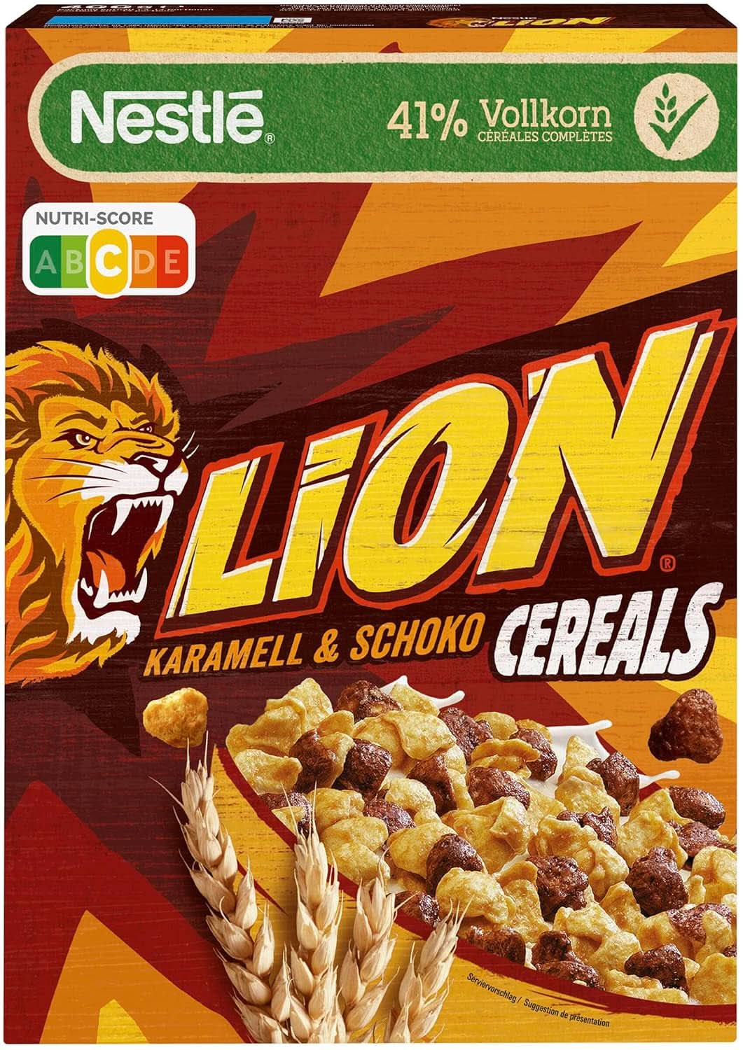 Cereal LION, Granenchocolade met karamel en 41% volkorenmeel, verpakking 8 x 400 gram Cereal Naty Shop