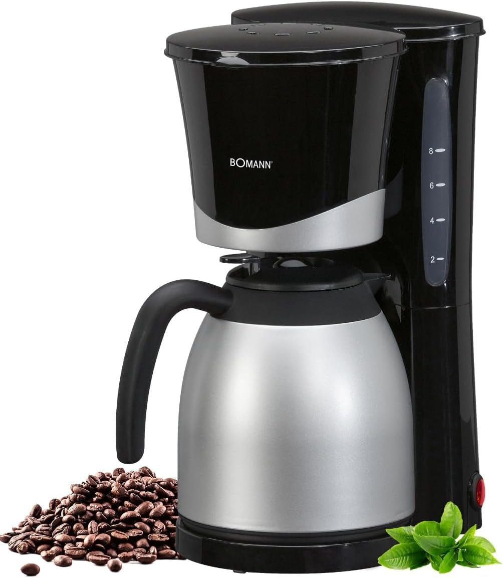 Bomann® koffiezetapparaat met thermoskan | voor 8-10 koppen koffie | zonder temperatuurverlies | koffiezetapparaat met filter | 1 liter | Espresso | Filterkoffiezetapparaat met thermoskan | KA 168 zwart