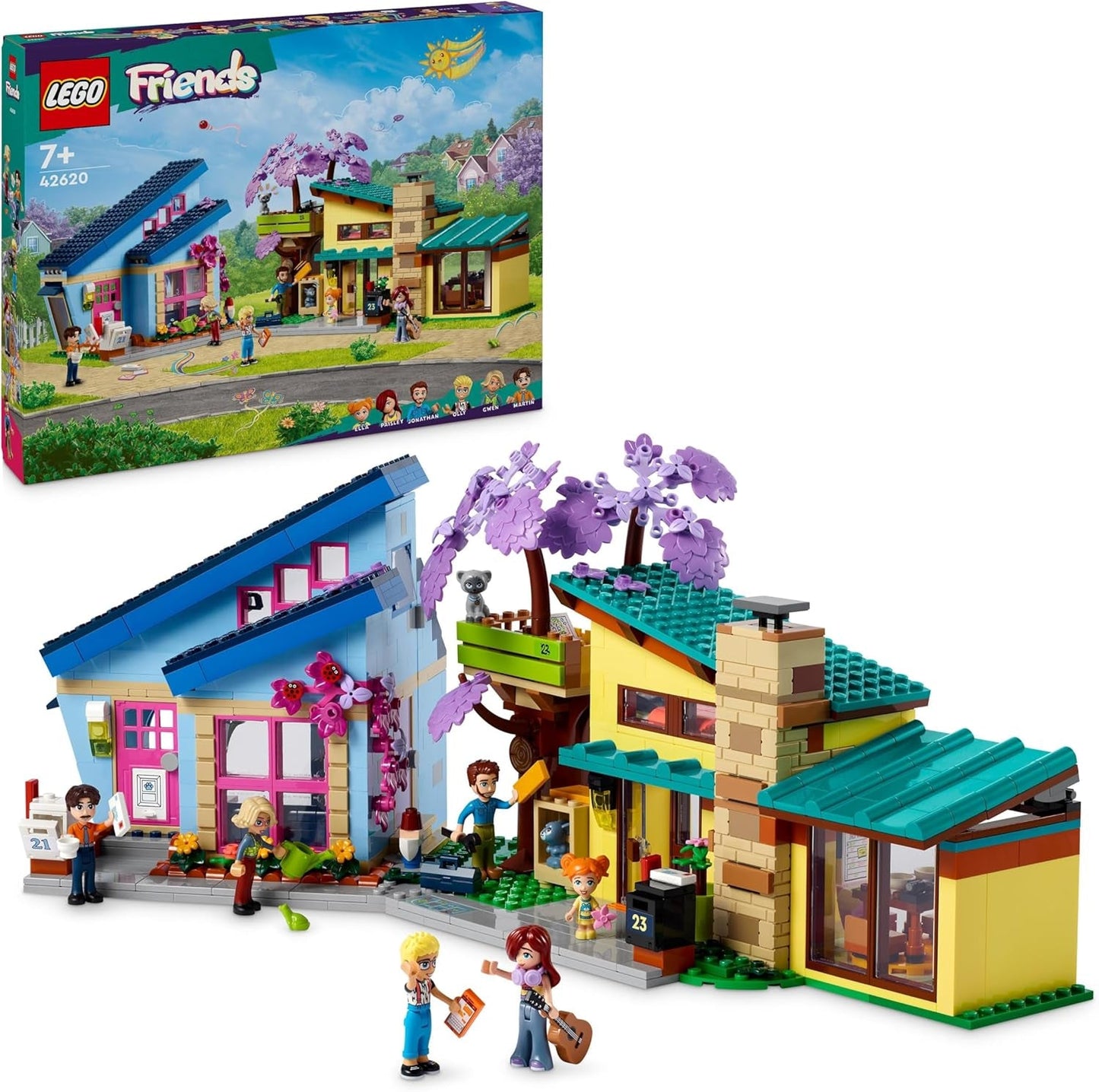 LEGO Friends Familiehuis Olly en Paisley, poppenhuis met figuren en accessoires, huis met twee verdiepingen en boomhut, creatief cadeau voor meisjes en jongens vanaf 7 jaar oud 42620 bouwsets Besuche the LEGO-Store Single
