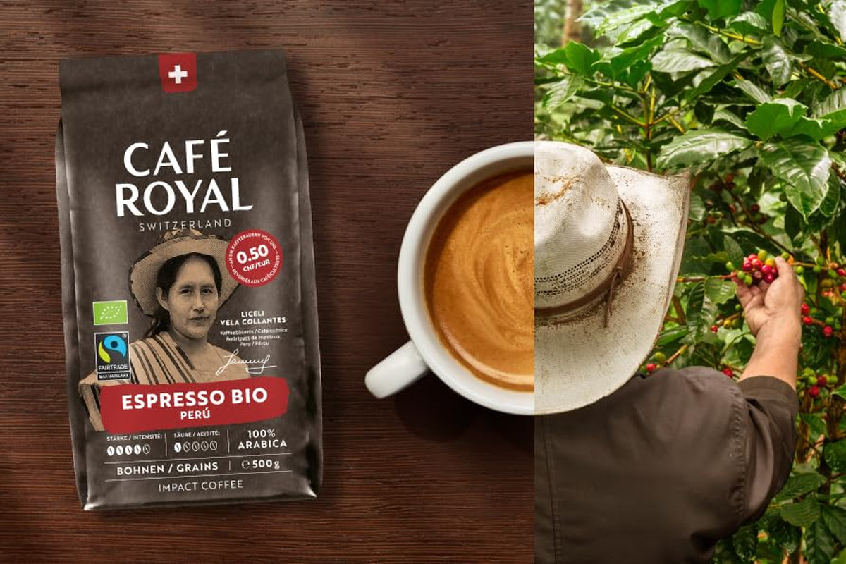 Café Royal Bio Espresso Peru – 100% Arabica Kaffeebohnen, aromatisch-intensief, dunkle Röstung, Stärke 4/5, Bio & Fairtrade, 500 g ganze Bohnen