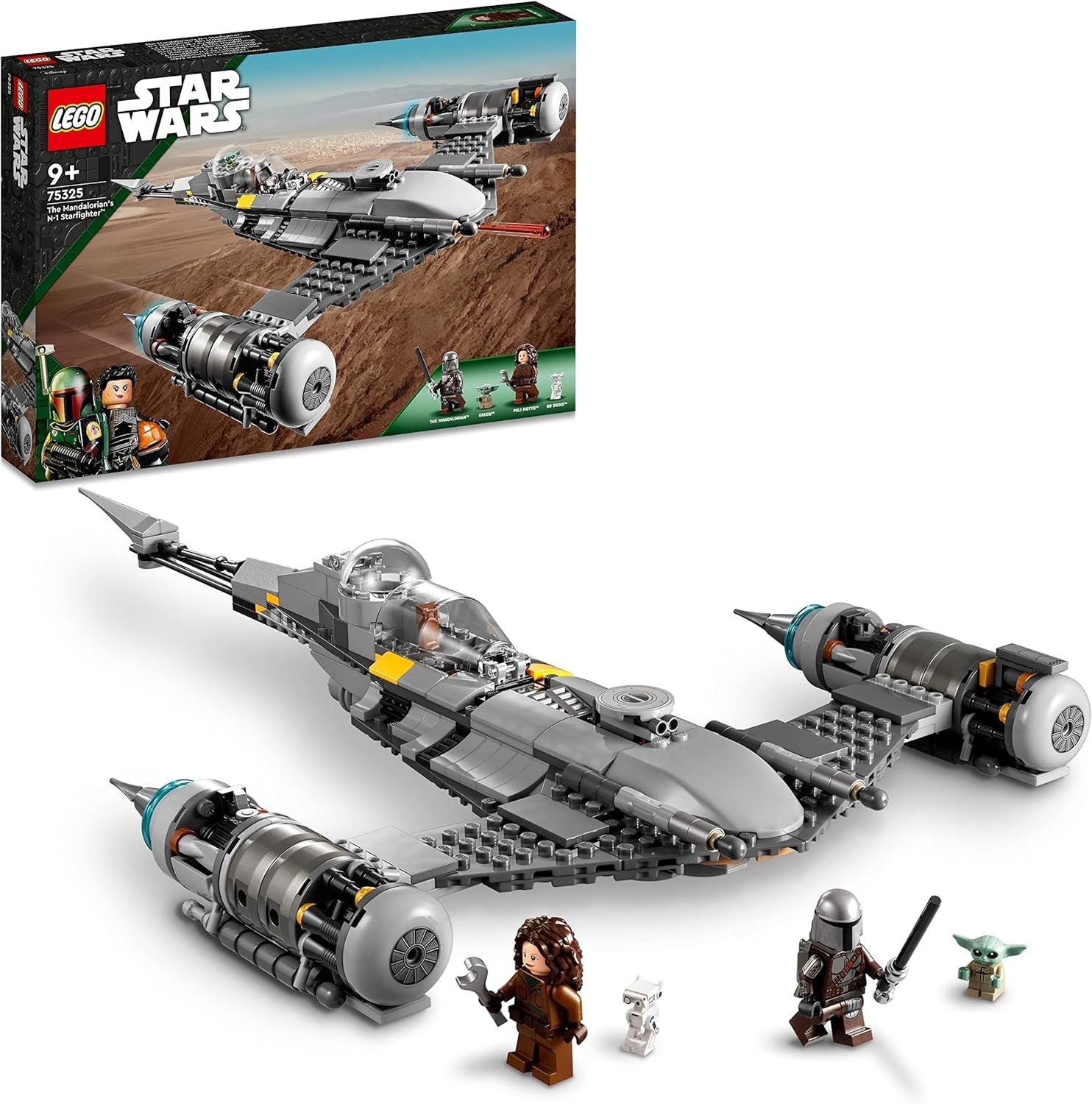 LEGO Star Wars The Mandalorian Fighter N-1 uit het boek van Boba Fett Bouwspeelgoed met ruimteschip Set van 4 personages inclusief Baby Yoda-figuur 75325 Bouwsets Bekijk de LEGO-Store Single