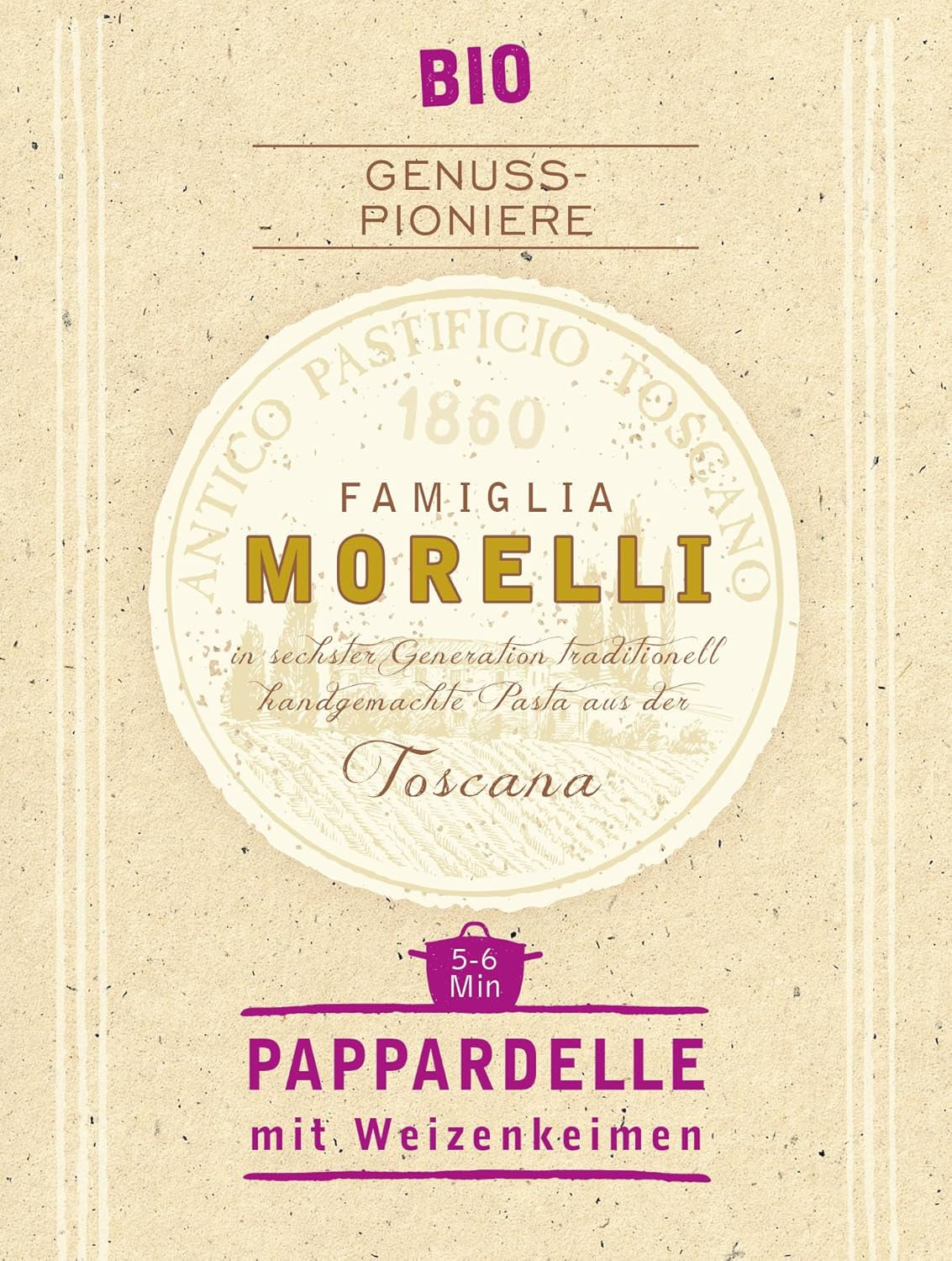 BioGourmet Pappardelle met Tarwekiemen - Biologische Brede Pasta voor Stoofschotels en Sauzen - met Extra Voedingsstoffen | 500 g Biologisch en Veganistisch