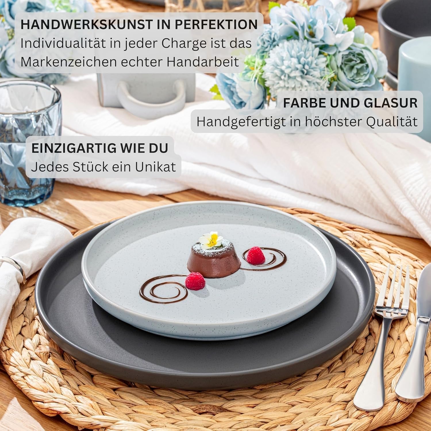SÄNGER Leeds | 12-delige aardewerken serviesset 4-persoons dinerbordenset (4 dinerborden, 4 dessertborden, 4 kommen), kleurrijk krasbestendig serviesgoed | DE WAARDE-COLLECTIE