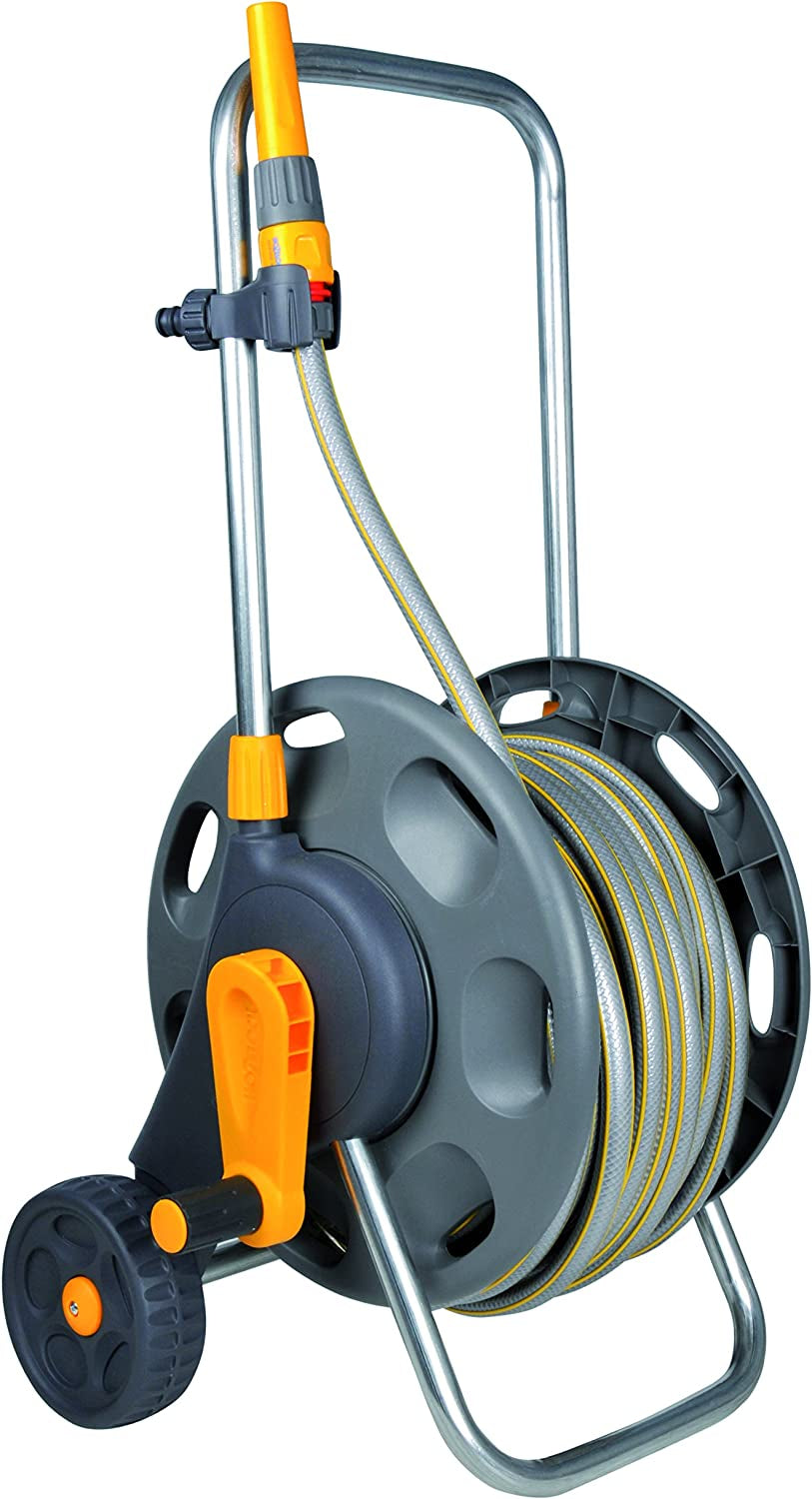 HOZELOCK - Slanghaspel Plus 50 M (Ø 12,5 mm) gemonteerd: Max. capaciteit 60 m, stabiel en robuust voor algemeen gebruik, gemonteerd met 50 m slang, 1 sproeikop + aansluitingen [2435R0000]