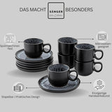 ZANGER Sydney | Keramische espressokopjes set van 12, mokka kopjes set voor 6, kop en schotels, vaatwasmachine- en magnetronbestendig, donkergrijs, 80 ml | DE WAARDE-COLLECTIE