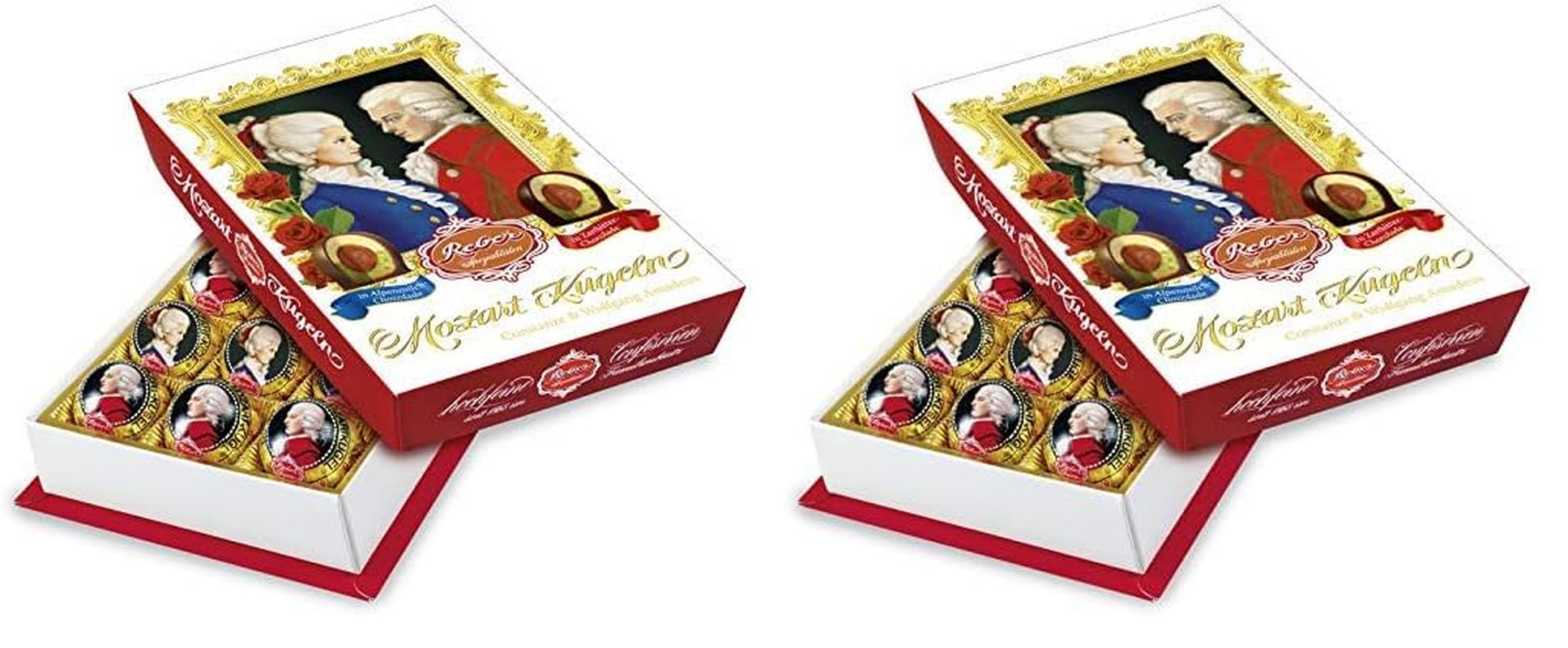 Reber Mozart-balletjes met pure chocolade, verpakking van 6 met marsepein en nougat, veganistisch - 1 x 120 g