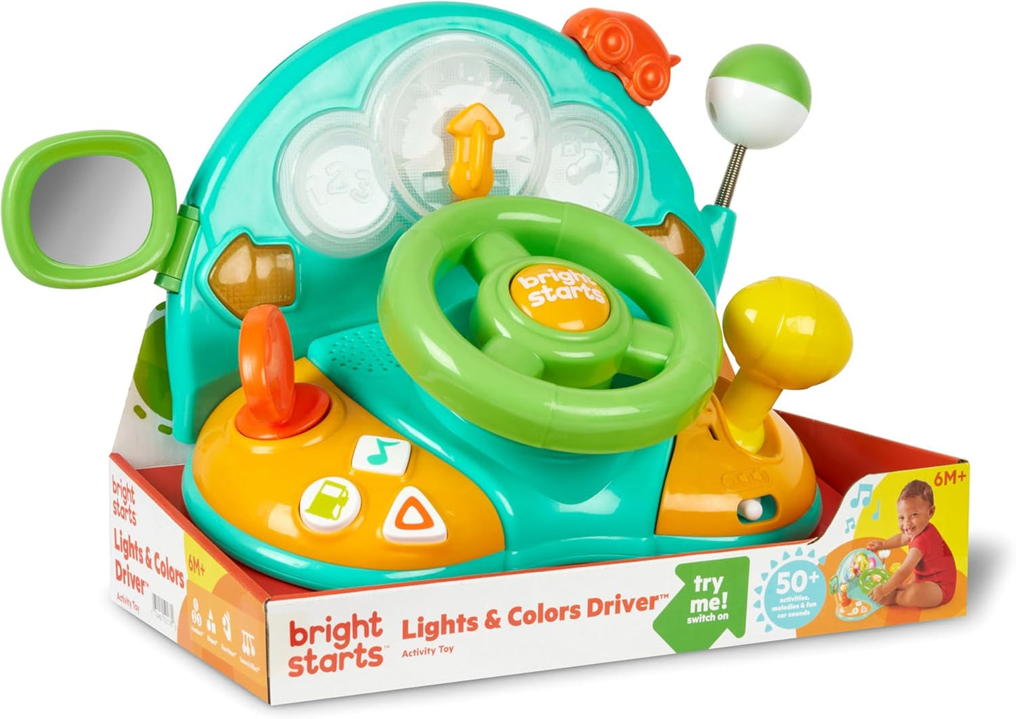 Bright Starts, speelgoedstuur, Lights & Colors Driver, met muziek, autogeluiden, richtingaanwijzers, versnellingspook en meer Bebe Toys Naty Shop Meerkleurig 1