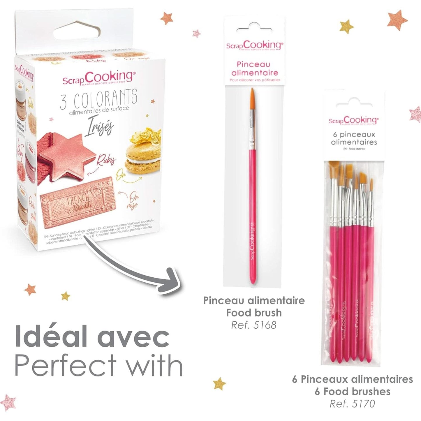 ScrapCooking, Set van 3 kleurstoffen voor levensmiddelen, Goud, Rose-Goud en Ruby, metallic tinten, 3 x 5 gram Naty Shop
