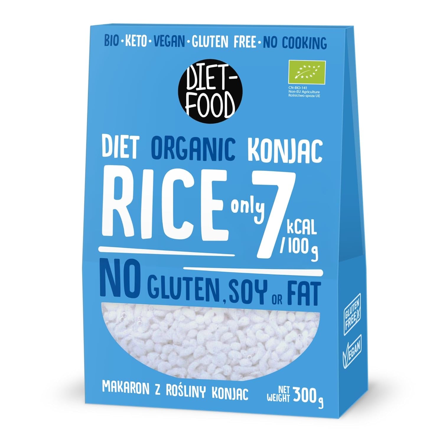 DIET-FOOD Biologische Shirataki Konjac Instant Rijst, Koolhydraatarm, Caloriearm, Veganistisch, Vetvrij, Sojavrij, Glutenvrij, Keto-vriendelijk, Afslankend, 300 Gram