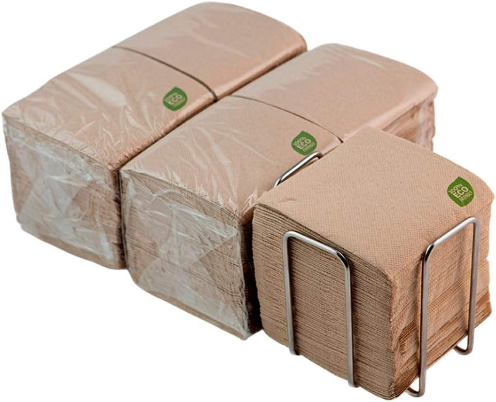 300 stuks cocktailpapieren servetten, 100% recyclebaar en biologisch afbreekbaar, roestvrijstalen servethouder, milieuvriendelijke servetten, 10 x 10 cm, gevouwen.