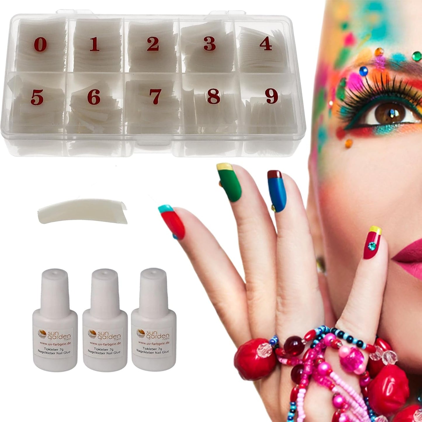 Sun Garden Nails Tipbox 500 Tips Incl. 3 tips Lijmtips Nageltips Lijm - Modellering van nagels