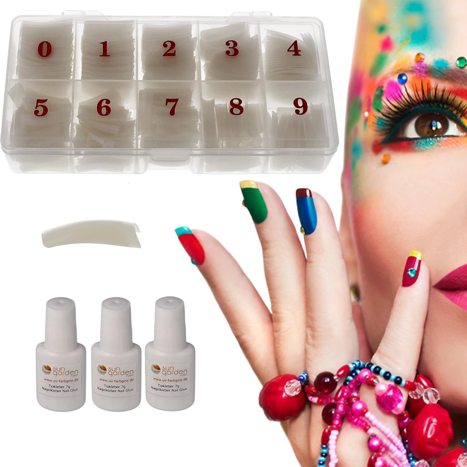 Sun Garden Nails Tipbox 500 Tips Incl. 3 tips Lijmtips Nageltips Lijm - Modellering van nagels