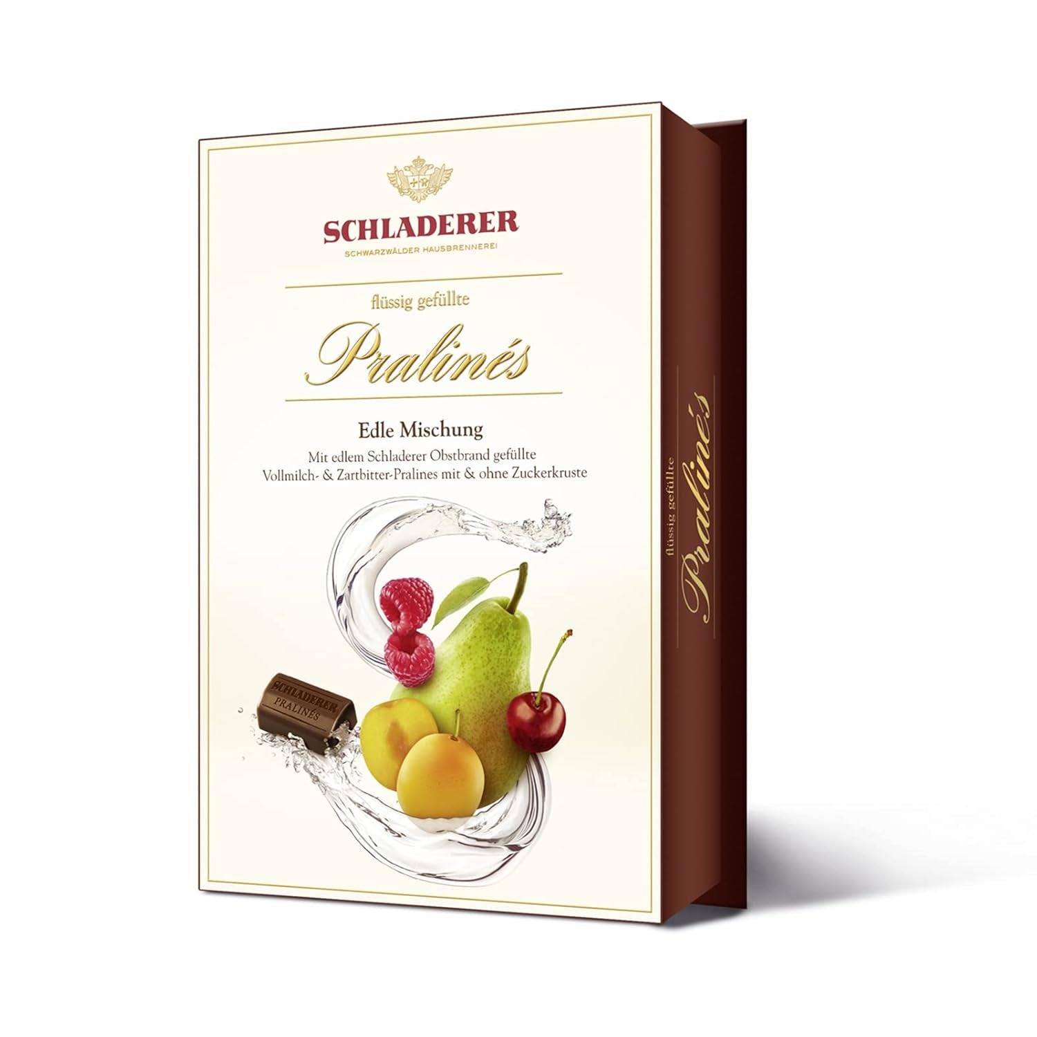 RCP Schladerer Pralines, fijn assortiment, melk- en pure chocolade, met en zonder suikerkorst, vloeibare vulling, bevat alcohol, leuk cadeau, 255g