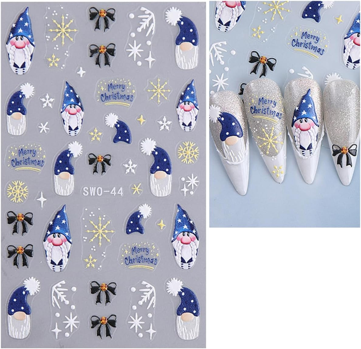 JMEOWIO Nagelsticker Weihnachten 6 Blatt Nail Art Sticker Selbstklebend Nagelaufkleber Schneeflocke Winter Urlaub Süß Decoratie Nageldesign Zubehör