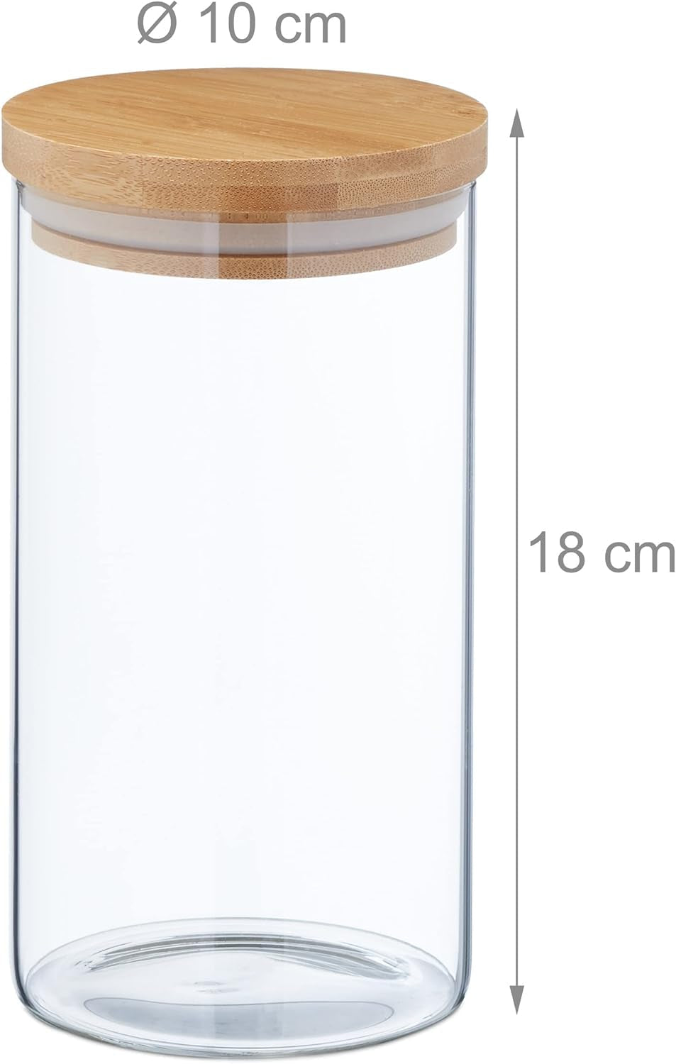 Relaxdays Voorraadpotten met Bamboe Deksels Set van 3 Ronde Glazen Potten 1000ml Lekvrij Helder/Natuurlijk 18x10cm Voedselbewaardozen Naty Shop