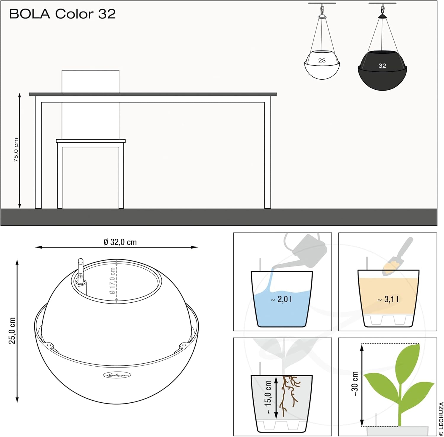 LECHUZA BOLA Kleur 32 wit 16850