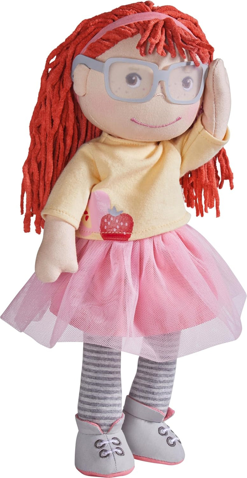 HABA AVA pop, pop van 30 cm met bril, zachte pop voor kinderen vanaf 18 maanden