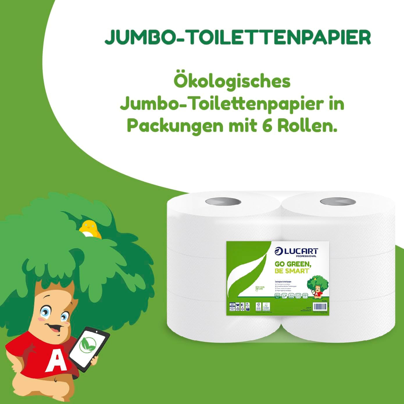 Jumbo Eco-toiletpapierrollen, 2-laags, handwascrème met reinigende, hydraterende en gladmakende formule - bloemengeur - 5L, 6 stuks (1-pack)