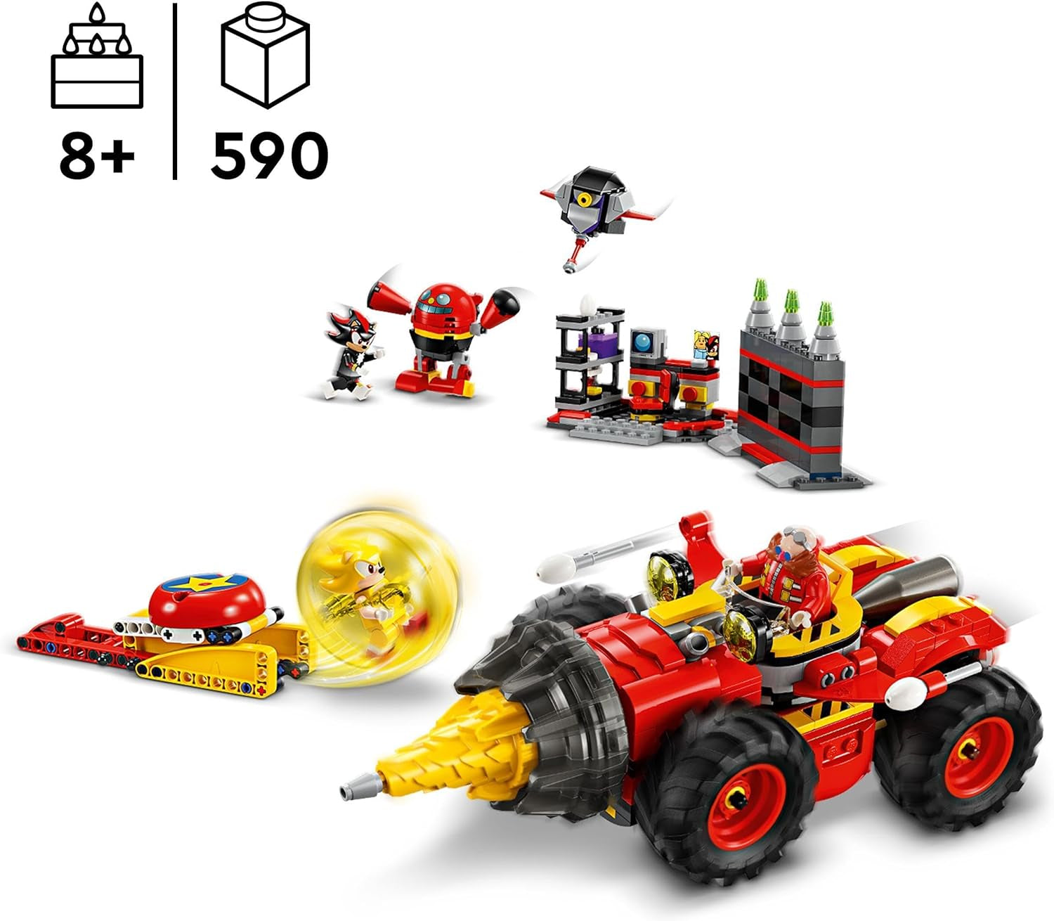 LEGO Sonic the Hedgehog Super Sonic Vs. Egg Drillster Avontuur Videogameset Kindercadeau Shadow en Dr. Eggman Set voor jongens en meisjes vanaf 8 jaar 76999 Bouwsets Bekijk de LEGO-Store