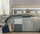 Chezmoi Collectie Addy Patchwork Quiltset Voorgewassen Katoen Lichtgewicht Omkeerbaar Alle seizoenen Oversized 3-delig Marine Wit Grijs Taupe Geruite Quilts & Quilts Naty Shop