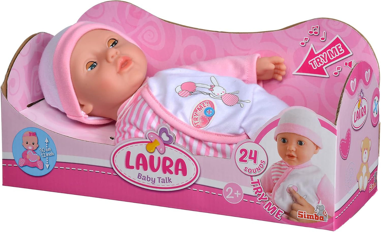 Simba 105140020 - My Love Baby Talk zachte lichaamspop met slaperige ogen in schattige jurk maakt 24 babygeluiden 30 cm babypop vanaf 2 jaar wit roze Naty Shop-poppen