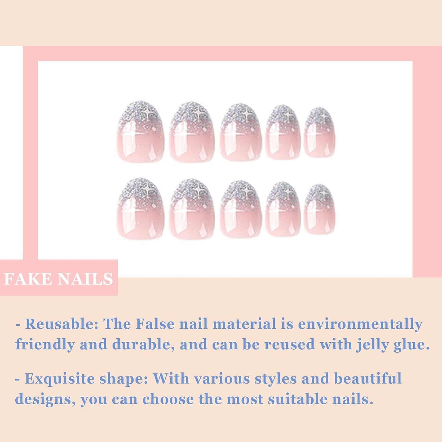 24 stuks Franse pers op nagels kort glanzend zilver ontwerp ovale kunstnagels lijm op acryl glanzende nagels kunstnagels voor dames meisjes