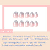 24 stuks Franse pers op nagels kort glanzend zilver ontwerp ovale kunstnagels lijm op acryl glanzende nagels kunstnagels voor dames meisjes