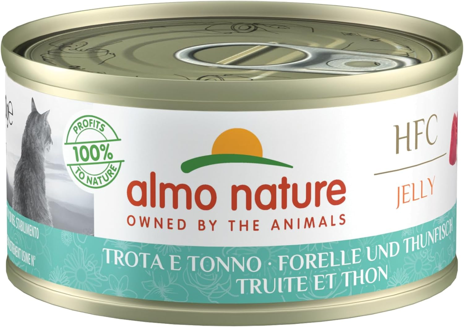 Almo Nature HFC Jelly - Natvoer voor volwassen katten - Forel en Tonijn - Menselijke kwaliteit, Glutenvrij - 6 x 70g