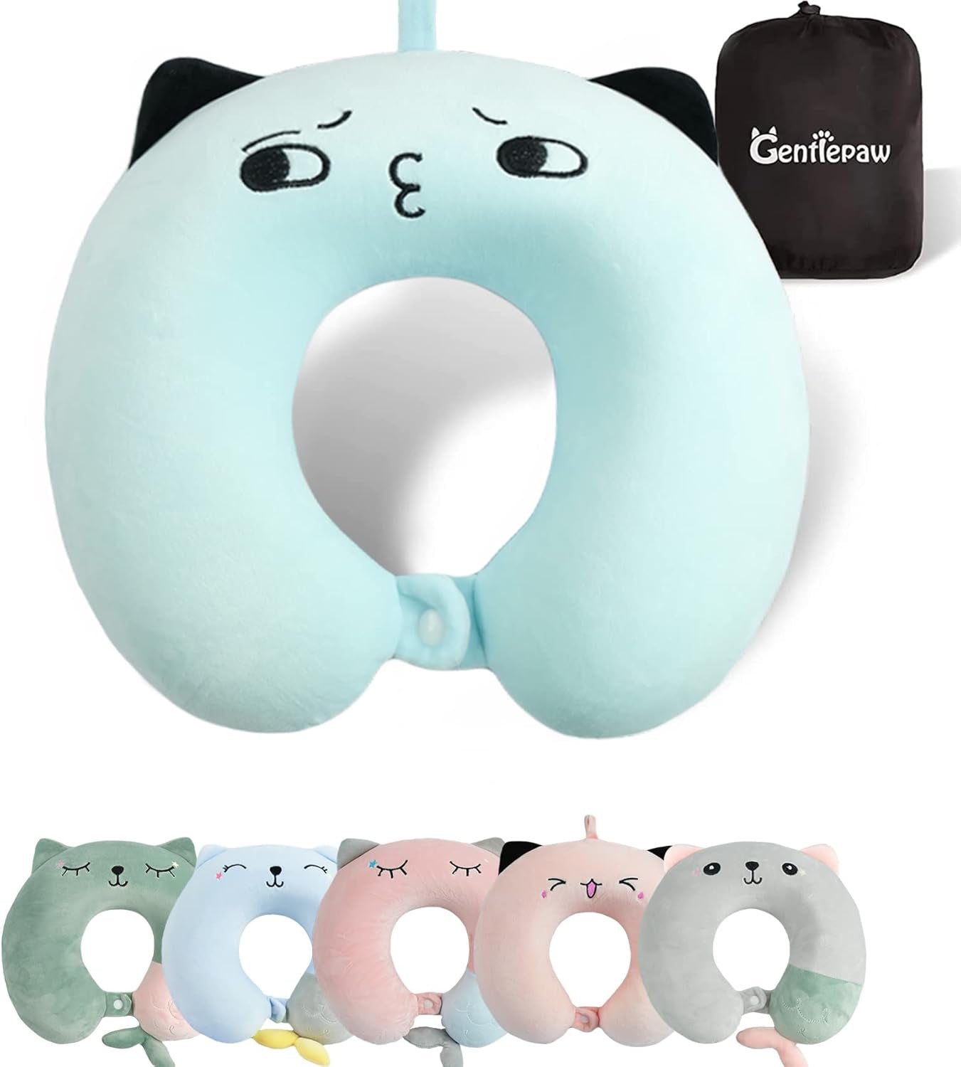 Nekkussen, nekkussen voor kinderen voor vliegtuig, auto, treinreizen, reiskussen van memory foam voor volwassenen, schattig dierenpatroon U-vormig kussen, afneembare hoes (roze2) Naty Shop cervicale orthopedische kussens blauw2